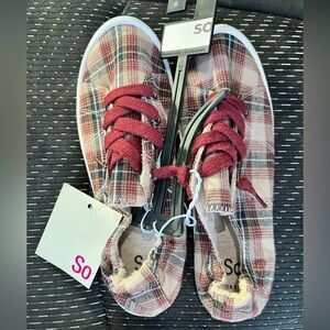 NWT SO Plaid Slip-On Shoes with Red Accents